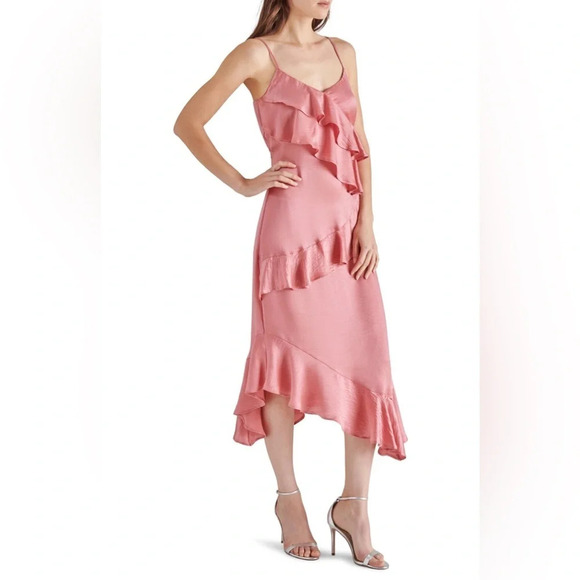 Steve Madden Christina Ruffle Satin Midi Dress sz L NWT - Picture 2 of 11